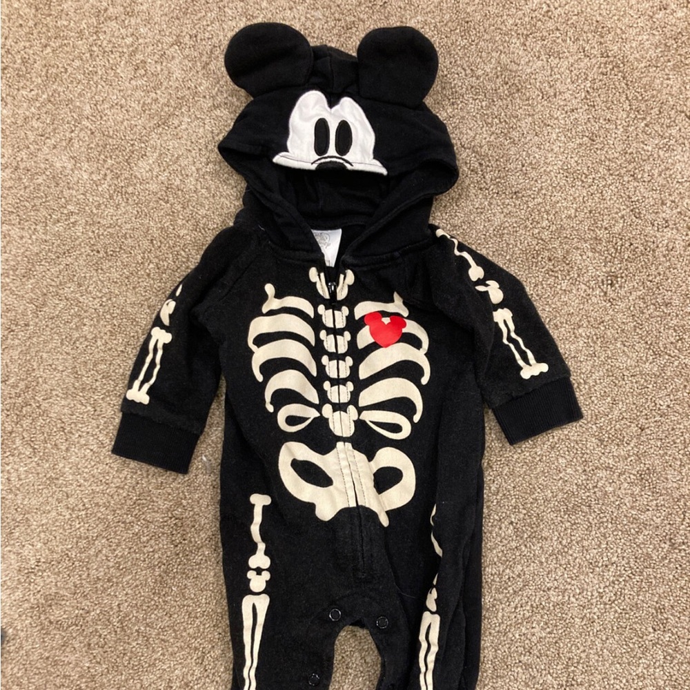 3-6 month Mickey Halloween skeleton onesie